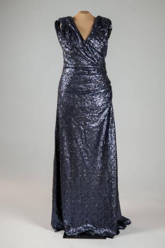 Sleeveless Navy Blue Sequined Gown