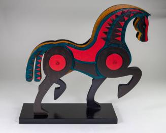 Black and Red Geometric Wooden Horse Sculpture