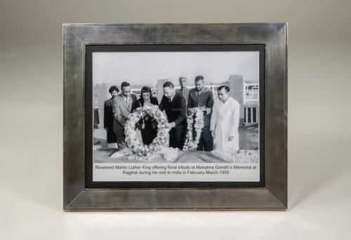 Photograph of Reverend Martin Luther King Jr. at Mahatma Gandhi's Memorial