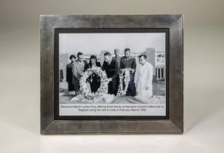 Photograph of Reverend Martin Luther King Jr. at Mahatma Gandhi's Memorial