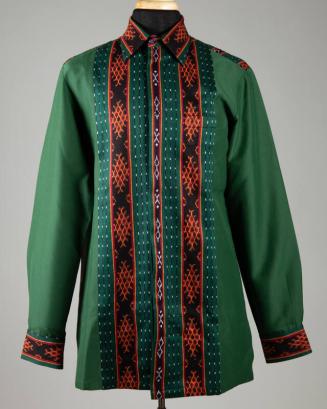 Green Dress Shirt with Batik Pattern