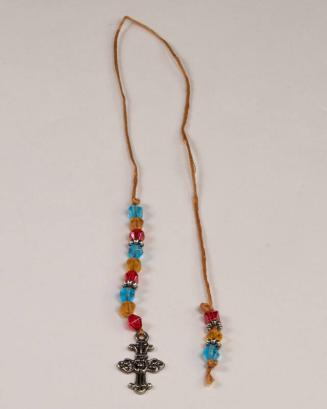 Blue, Silver, Orange, and Red String Bookmark