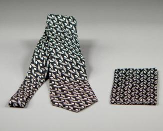 Grayscale Geometric Pattern Necktie and Handkerchief