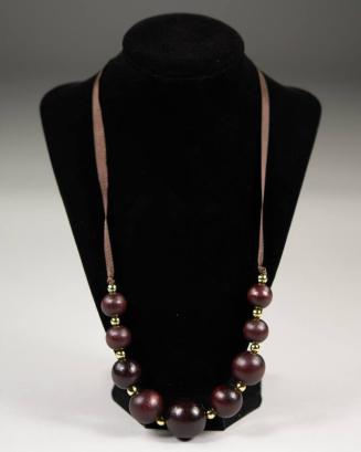 Ribbon Necklace with Wood and Plastic Beads