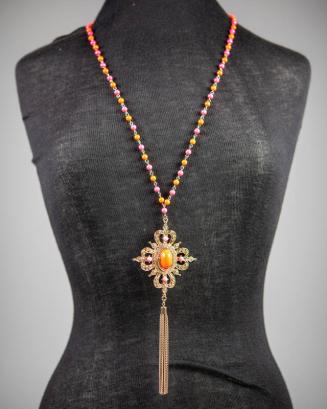 Metal Necklace with Pendant and Plastic Beads