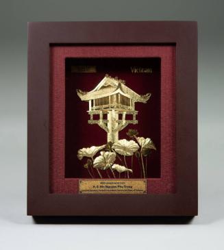 Framed Gold Relief of a Pagoda