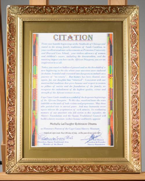 Framed Certificate from the Cape Coast Slavery Museum