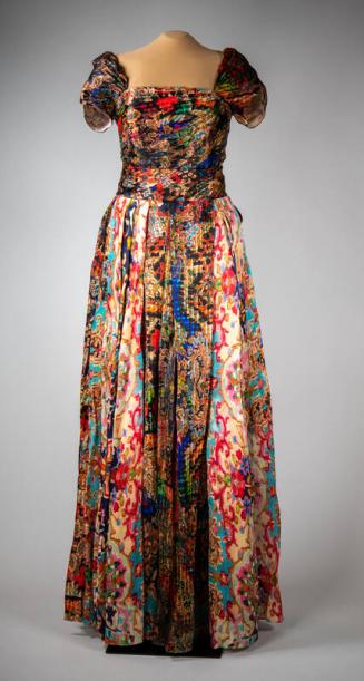 Jewel-Toned Ikat Print Evening Gown