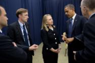Image courtesy of the Barack Obama Presidential Library, President Barack Obama talks with Secr…