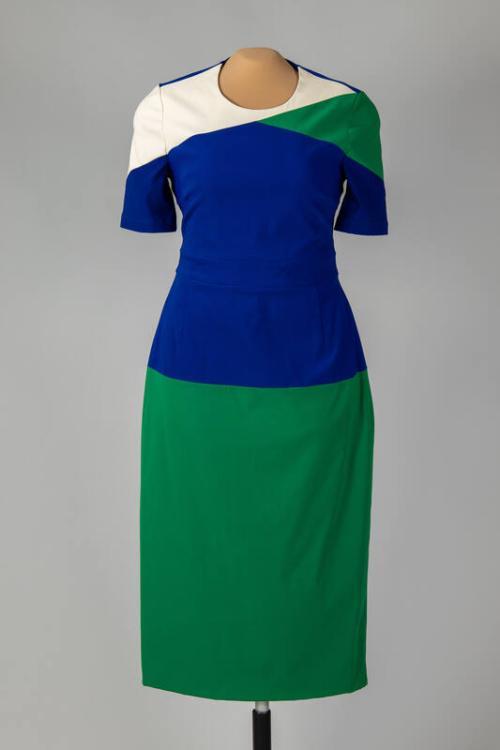 Green, Blue, and Cream Color Block Dress