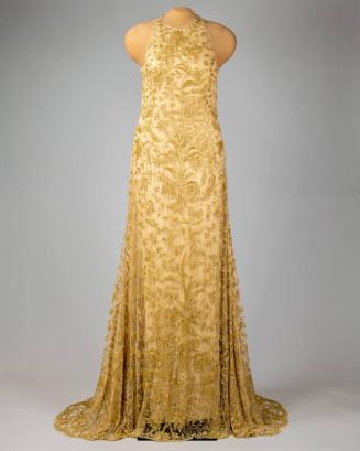 Beige and Gold Evening Gown