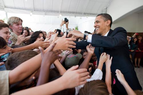 Image courtesy of the Barack Obama Presidential Library, President Barack Obama greets young pe…