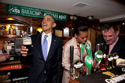 Image courtesy of the Barack Obama Presidential Library, President Barack Obama talks with pub-…