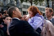 Image courtesy of the Barack Obama Presidential Library, President Barack Obama greets a little…