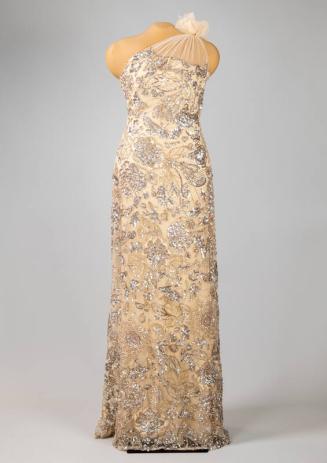 Beige One-Shoulder Evening Gown