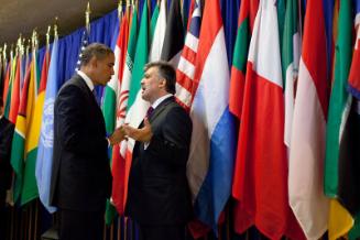 Image courtesy of the Barack Obama Presidential Library, President Barack Obama talks with Turk…
