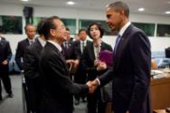 Image courtesy of the Barack Obama Presidential Library, President Barack Obama greets Premier …