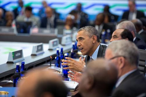 Image courtesy of the Barack Obama Presidential Library, President Barack Obama delivers remark…