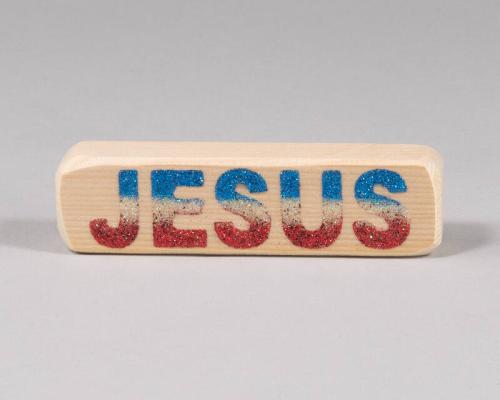 Red, White, and Blue Glitter Jesus Wood Block