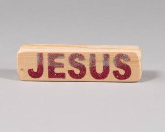 Red and Teal Glitter Jesus Wood Blocks