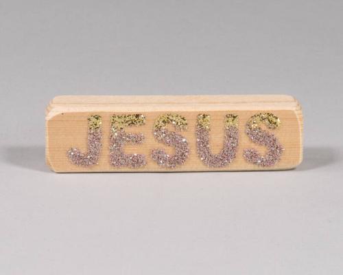 Lavender and Gold Glitter Jesus Wood Block