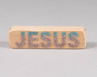 Lavender and Teal Glitter Jesus Wood Block