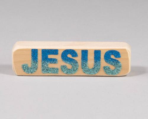 Blue and Teal Glitter Jesus Wood Block