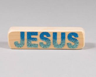Blue and Teal Glitter Jesus Wood Block