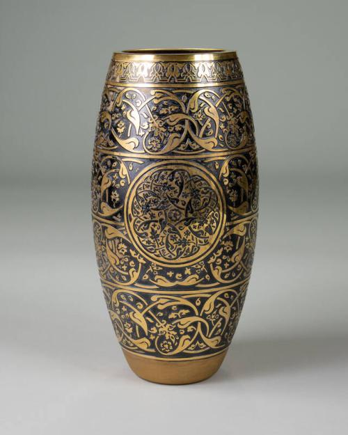 Glass and Metal Vase with Floral Decoration