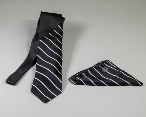 Black Striped Silk Tie and Handkerchief