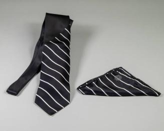 Black Striped Silk Tie and Handkerchief