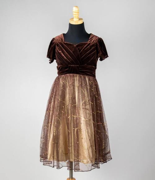 Brown Dress with Gold Glitter Decorations