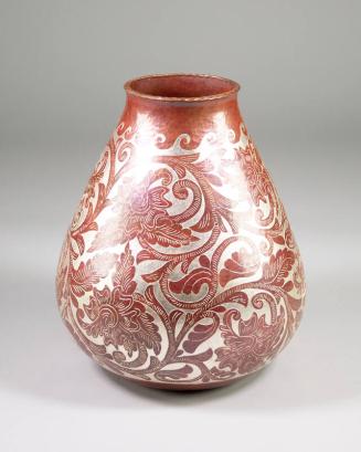 Copper Vase with Silver Leaf Design