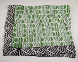 Green and White Patterned Silk Scarf