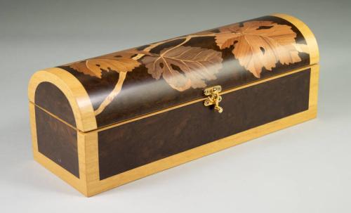 Marquetry Leaf Wood Wine Bottle Box