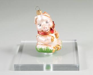 Christmas Tree Ornament of a Pig Wearing a Red Scarf
