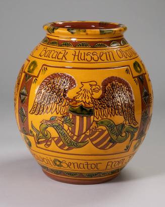 Yellow Ceramic Vase with Brown Eagle