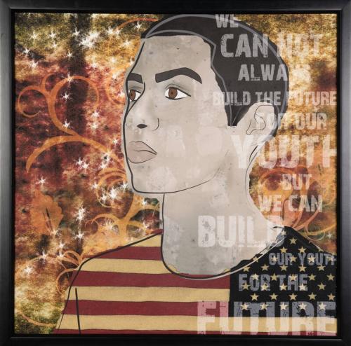 Print of a Young Man Wearing an American Flag Shirt