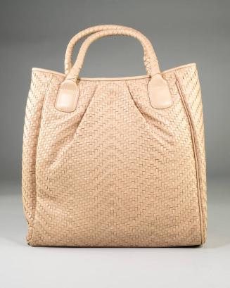 Tan Braided Leather Tote Bag