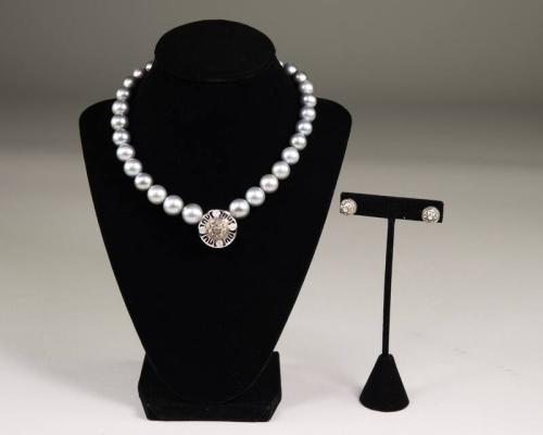 Pearl and Diamond Necklace and Earrings