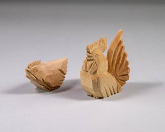 Shinkei Ise Ittobori Rooster and Hen Carvings