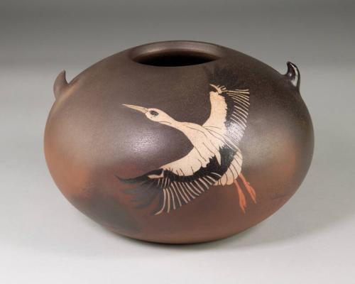 Inlaid Vase with Crane Design