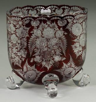 Red and Silver Crystal Vase with Floral Decoration