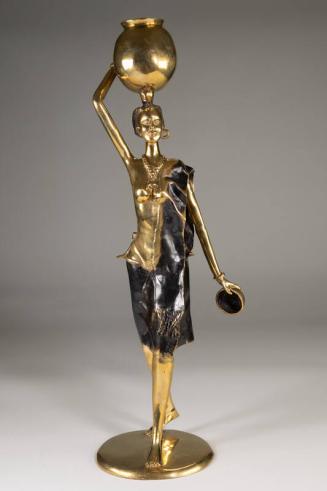 Brass Statue of a Woman Carrying a Jug