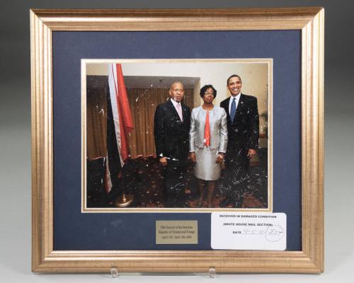 Framed Photograph of President Obama with Prime Minister Patrick Manning and First Lady Hazel Manning of Trinidad and Tobago