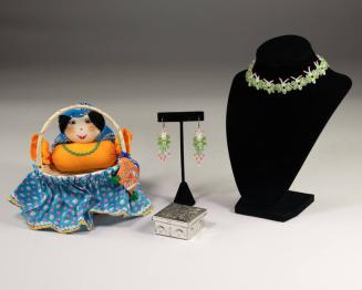 Doll with Trinket Box, Butterfly Earrings, and Necklace