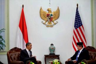 Image courtesy of the Barack Obama Presidential Library, President Barack Obama meets with Pres…