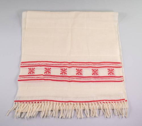 Cream Colored Scarf with Red Designs