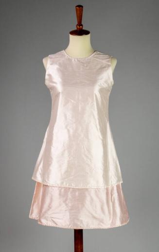 Ivory and Pink Sleeveless Silk Dress