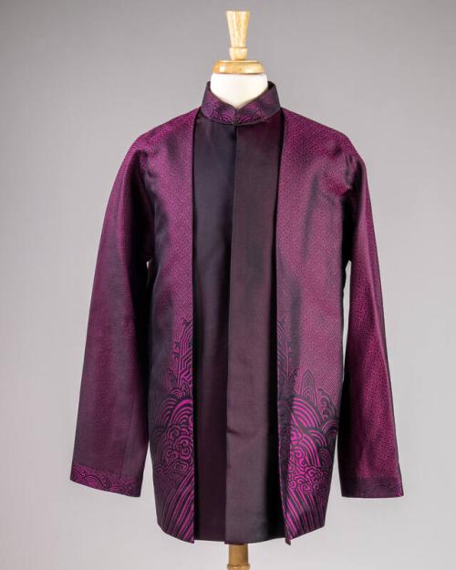 Magenta and Black Button Down Formal Shirt Jacket